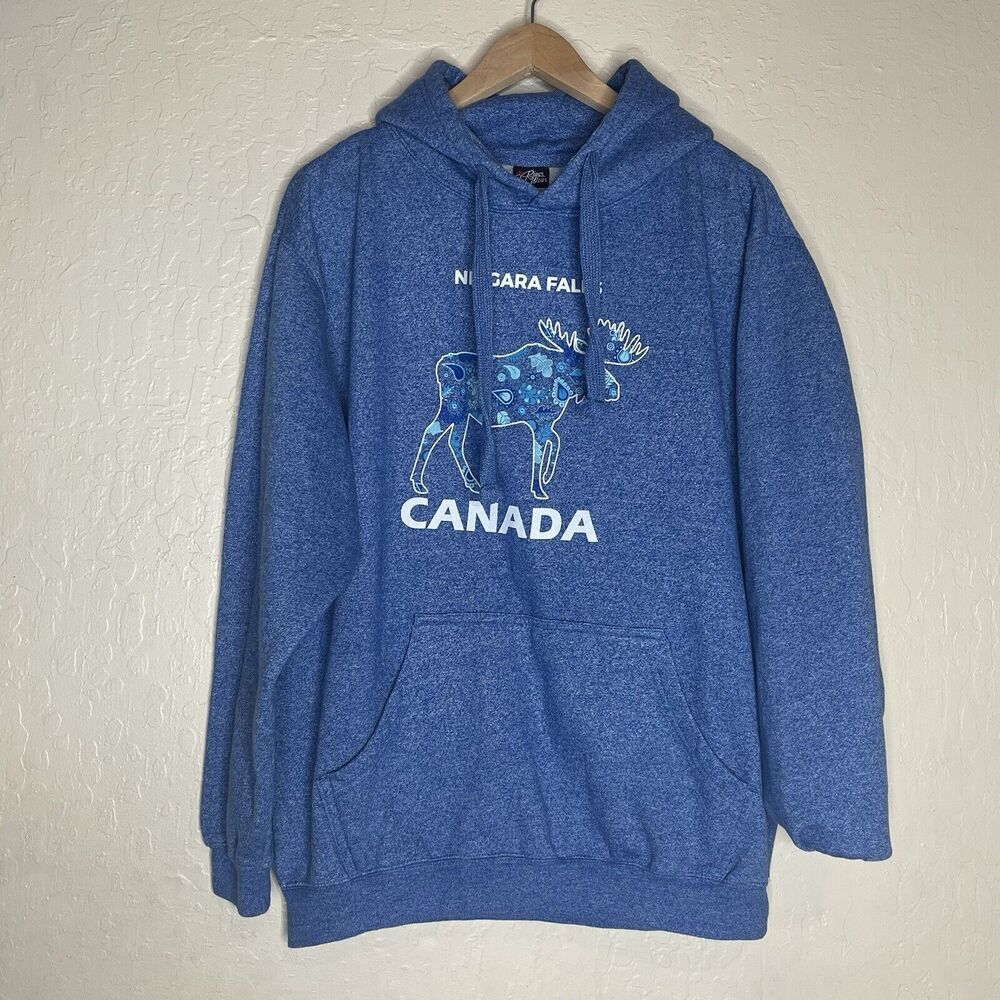 River Wear Niagara Falls Canada  Blue Hooded Sweatshirt Hoodie Mens Size Large